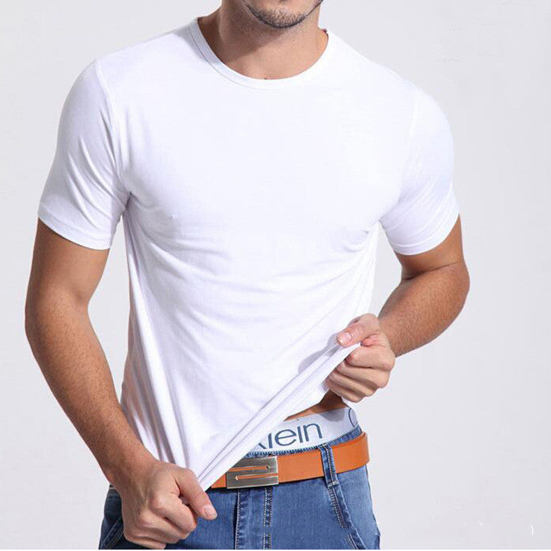 
Breathable bamboo white t-shirt men short sleeve crew neck everyday wear

