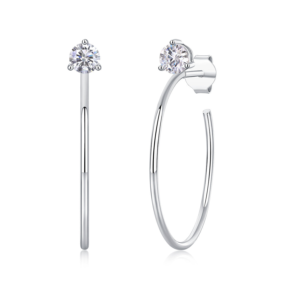 Pair of silver hoop moissanite earrings