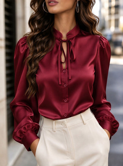 Satin Tie-Neck Blouse