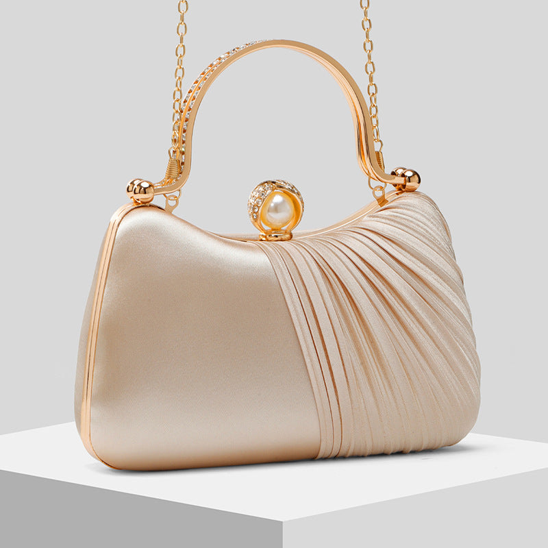 Satin Pleated Evening Dinner Clutch Handbag Chain Bag – view 4