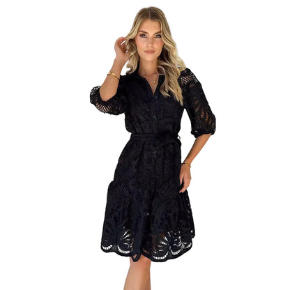 gorgeous black lace woman midid dress 