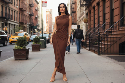 Ruched Asymmetric Maxi Sleeveless dress from Uplift Luxe