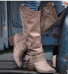 Women's knight  cowboy boots featuring European-inspired design 