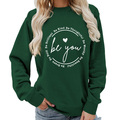 "Be You" Letter Print Crew Neck Sweatshirt
