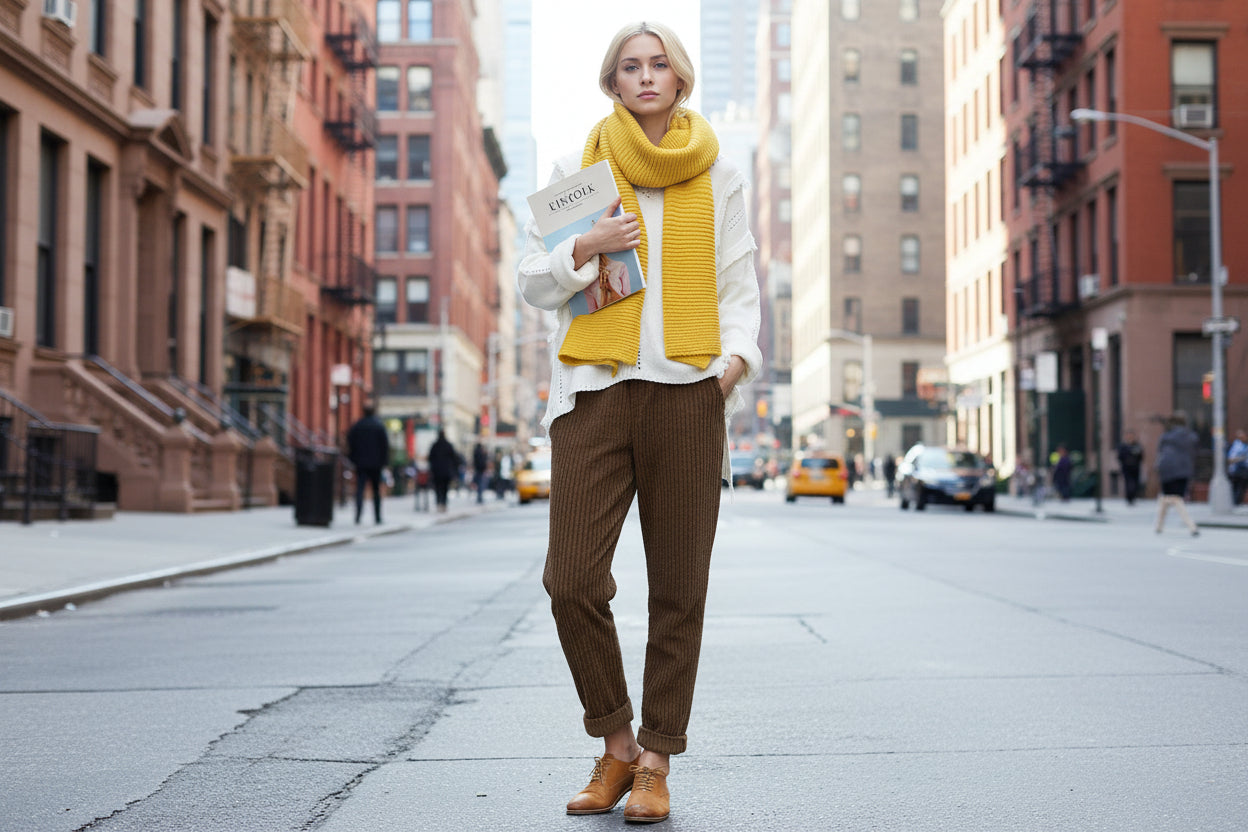 Women's corduroy casual trousers available in sizes S-M