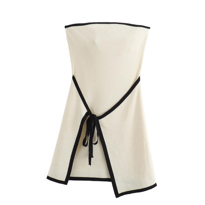 Strapless knit mini dress women white black contrast bow detail