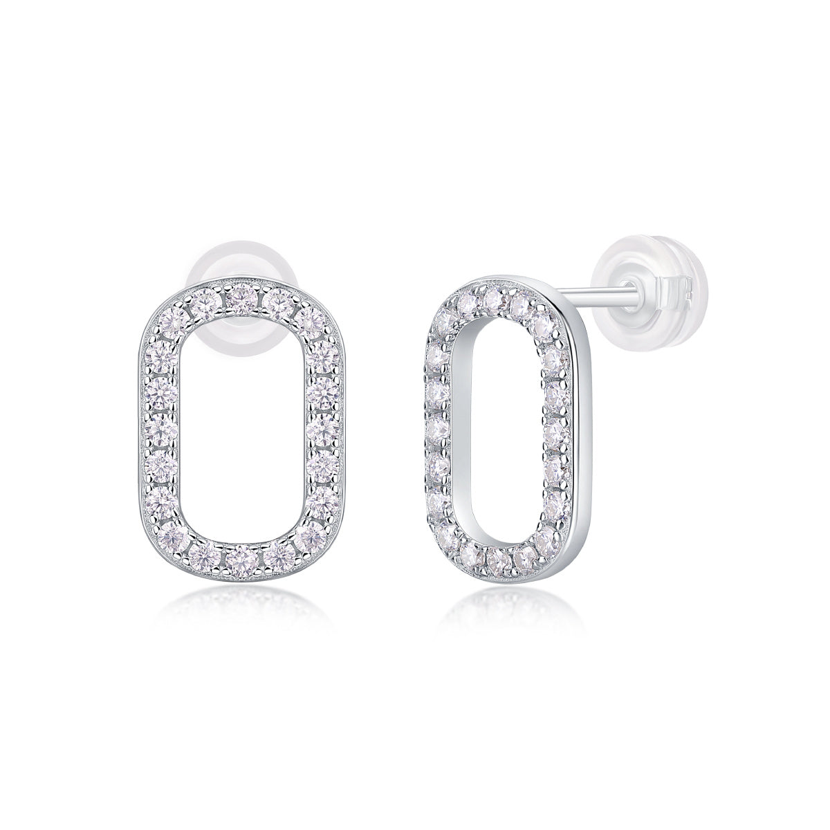 Platinum plated sterling silver oval moissanite bridal earrings