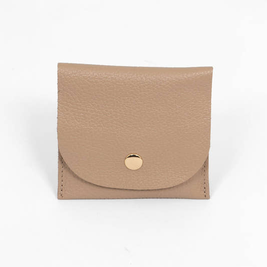 Italian Pebbled Leather Card Wallet in Taupe Sarta Pelle from Uplift Luxe
