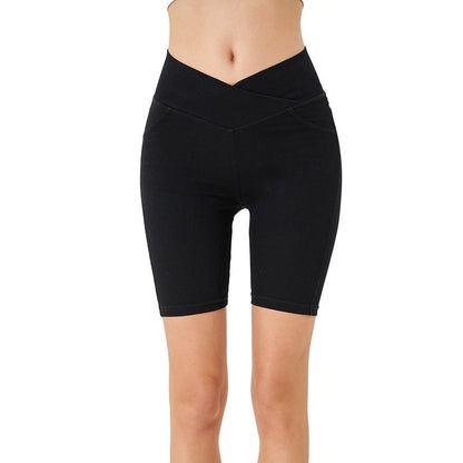 Women's high waist denim cycling shorts stretchy athletic bike shorts

