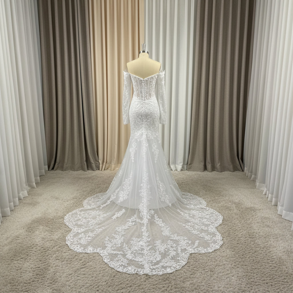 White lace wedding dress on a mannequin 
