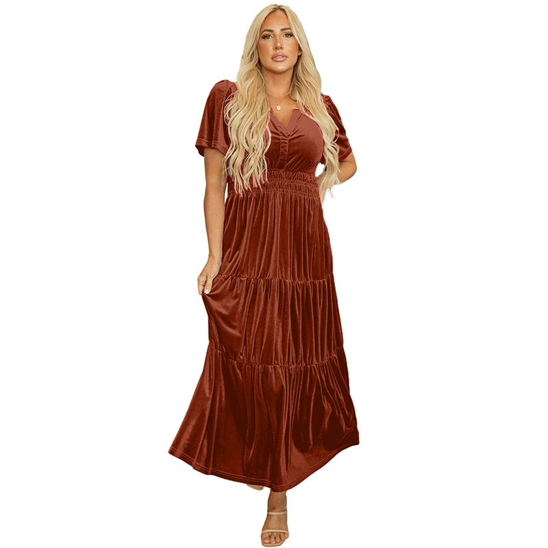 Velvet Tiered Maxi Dress with Pockets – view 12