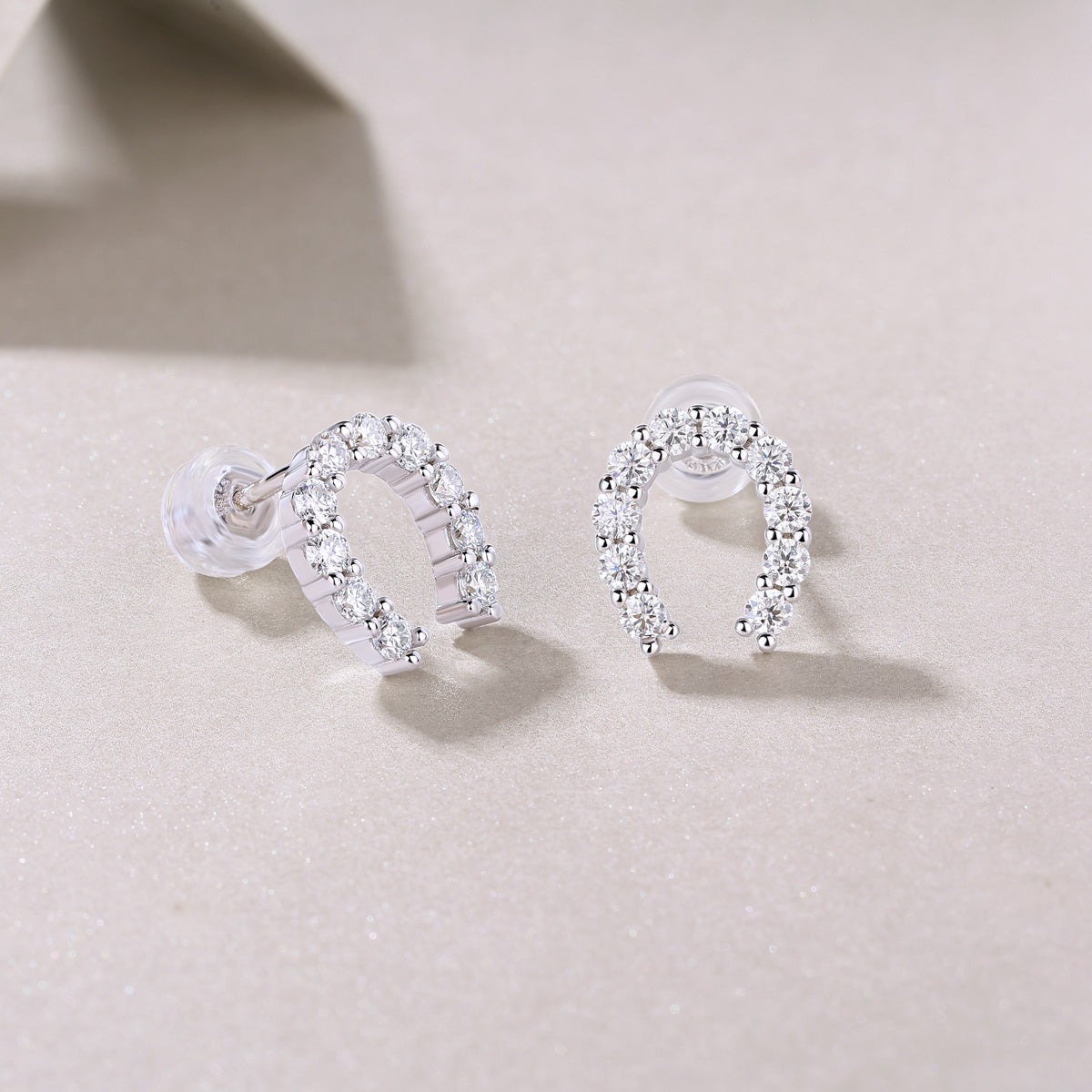 Elegant moissanite horseshoe earrings bridal jewelry