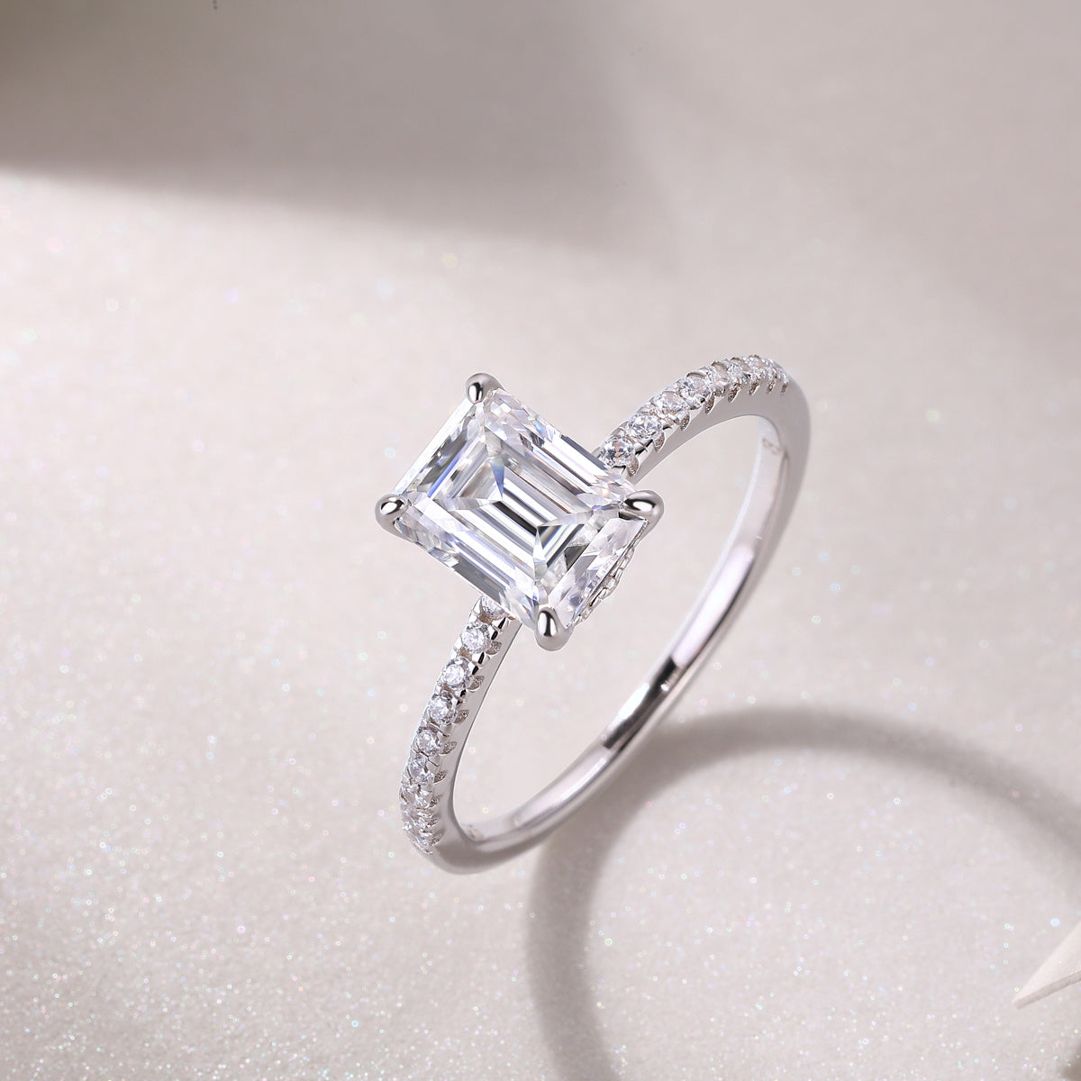 Silver ring with a large rectangular gemstone 