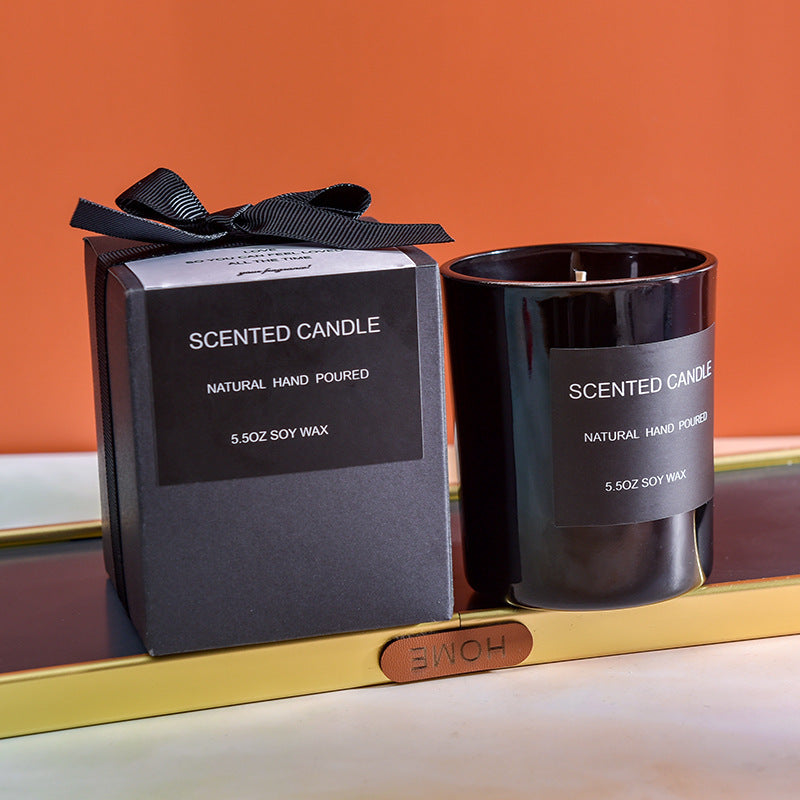 Black scented candle with packaging 