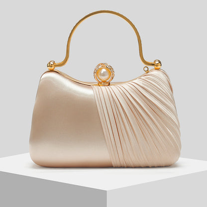 Pleated Satin Pearl-Handle Clutch