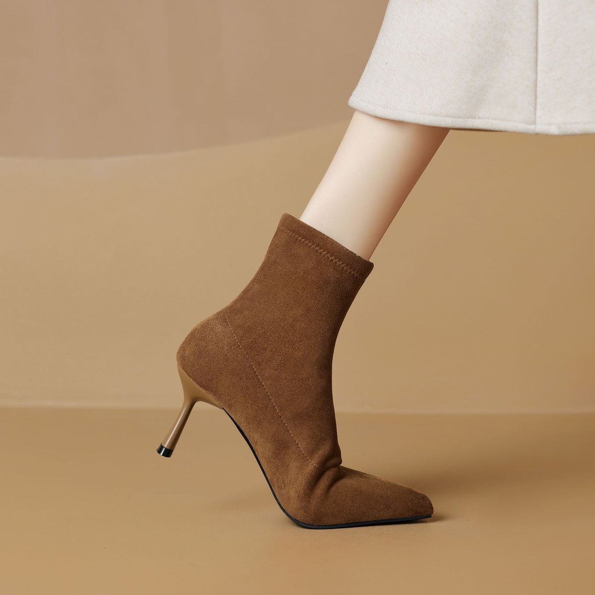 French-style Elegant Pointed-toe Suede High-heeled Stretch Slim-fit Boots – view 4