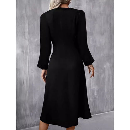 Long Sleeve Ruched Waist A-Line Dress