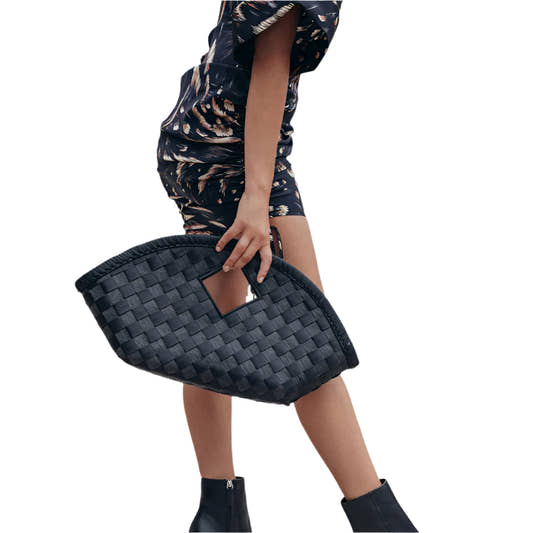 Large Black Woven Clutch Spacious Tote Bag from Uplift Luxe