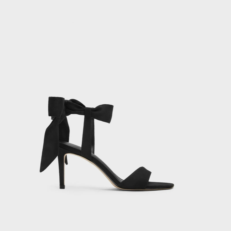 Bow-tie Strappy Satin Faux-leather Sandals in Black