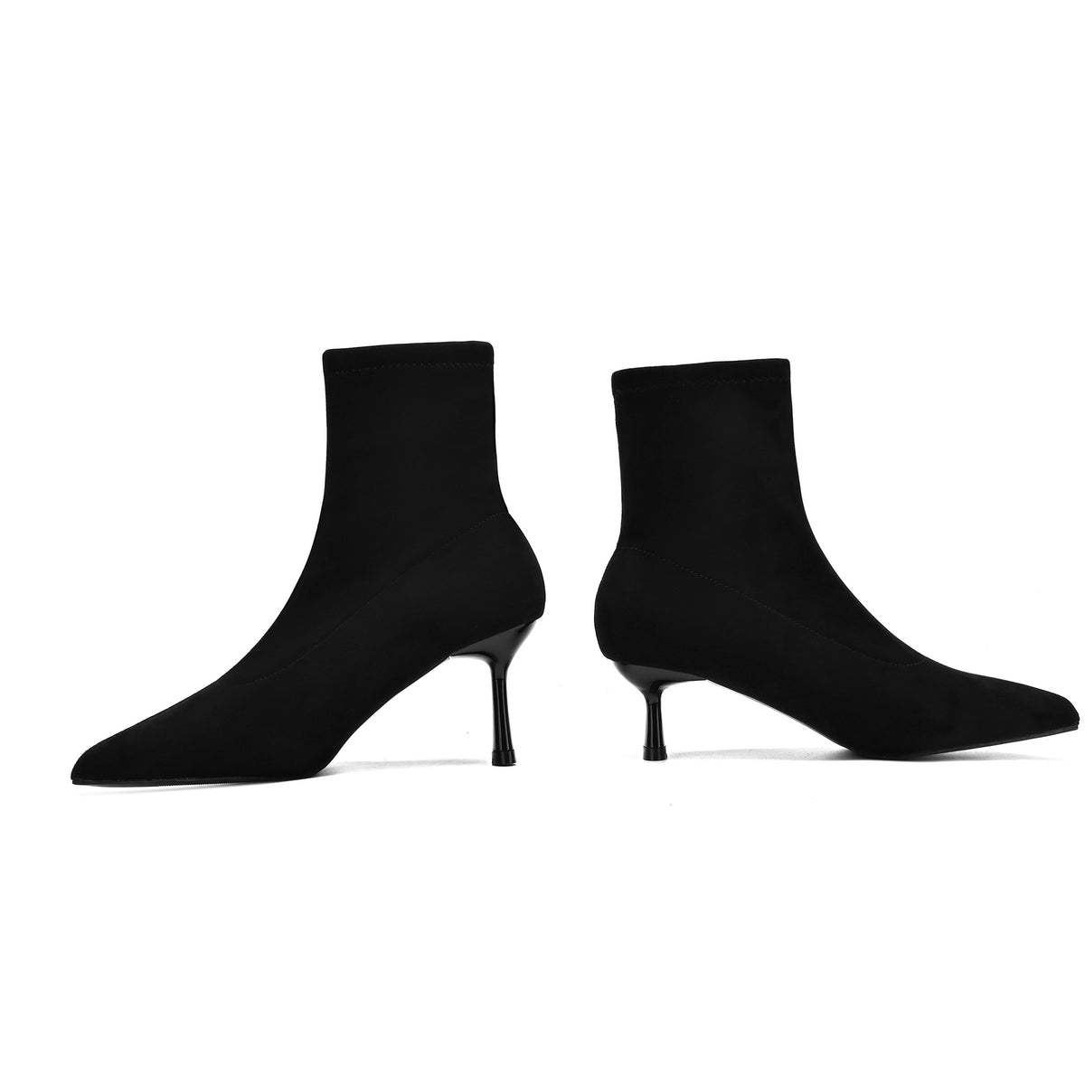 French-style Elegant Pointed-toe Suede High-heeled Stretch Slim-fit Boots in Black Single Liner 7cm