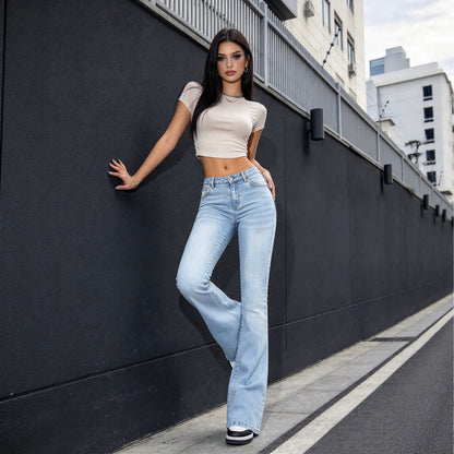 High-Waist Light Wash Flare Jeans