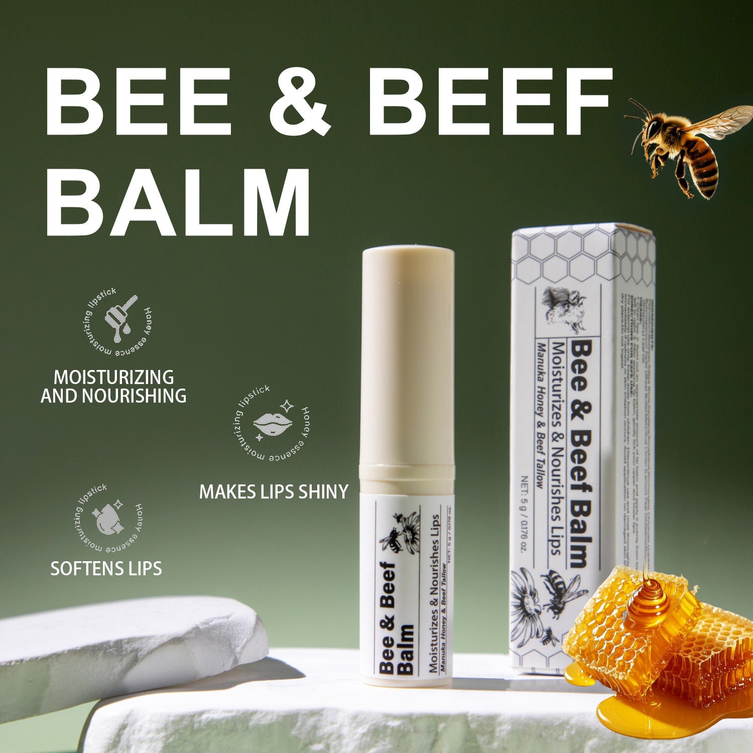 Grass-fed beef tallow lip balm in small tube