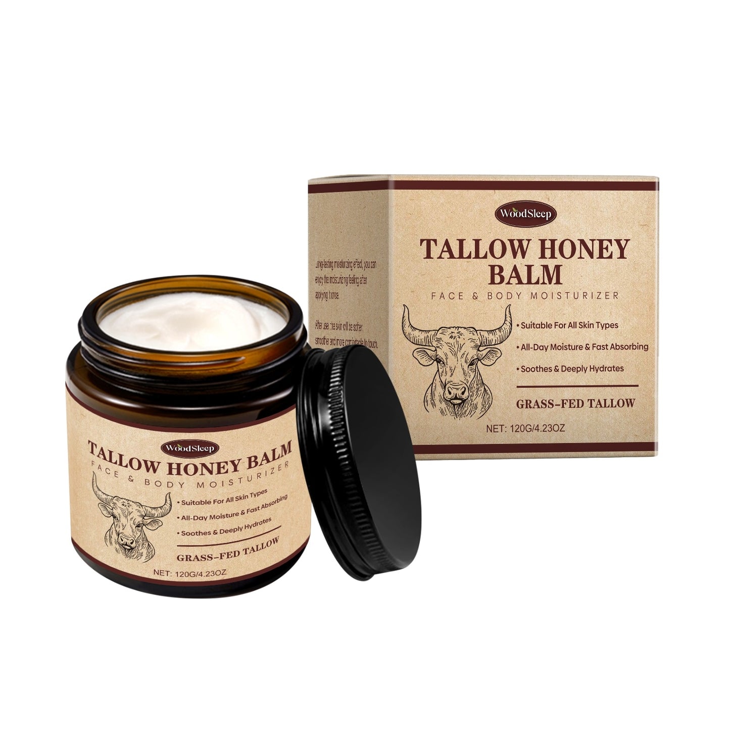 Woodsleep Grass-fed Tallow Honey Balm jar for face and body
