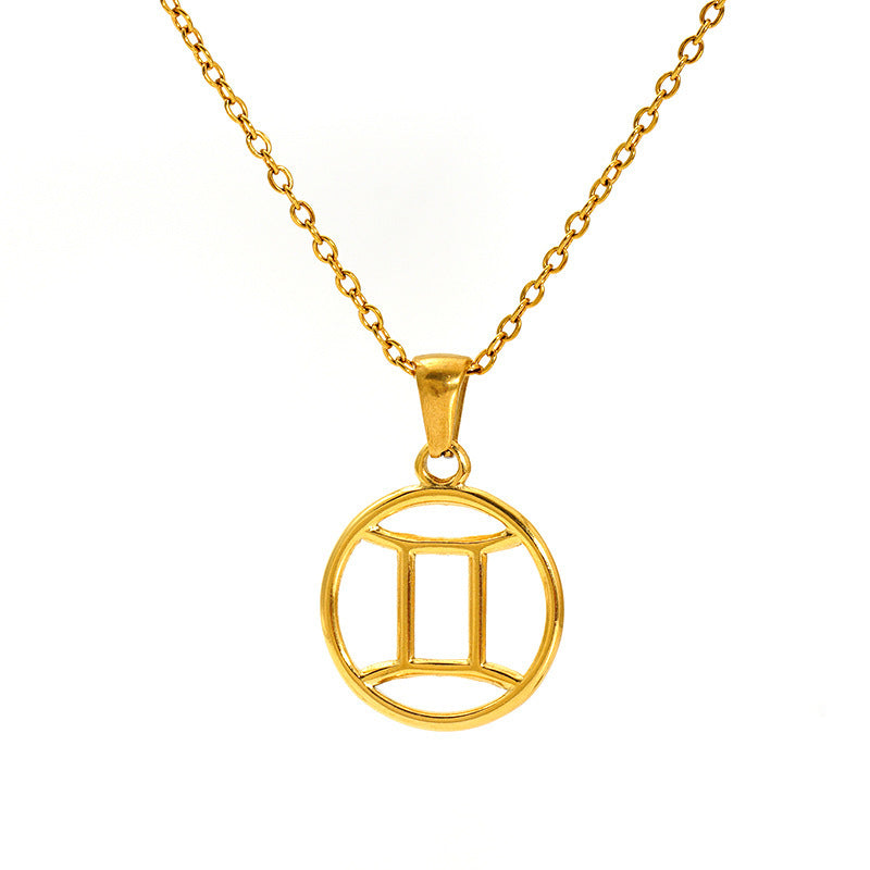 Gold pendant shaped like Gemini on a chain 