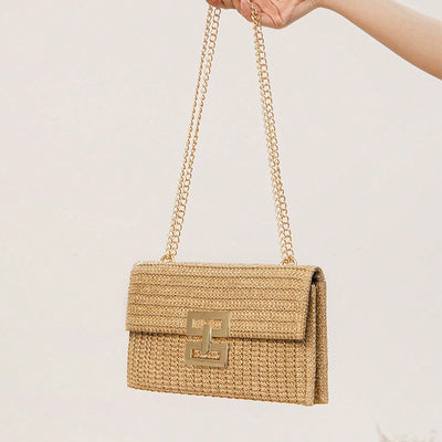 Woven handbag with gold chain s