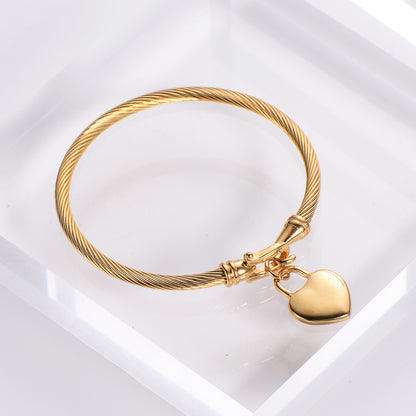 Heart Cable Wire Bracelet 18K Gold Plated Steel bracelet from Uplift Luxe