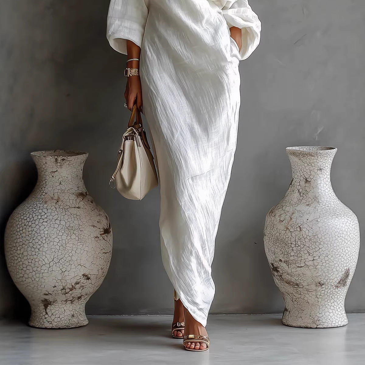 Irregular Off-shoulder Long Dress Fashion Elegant Long-sleeved