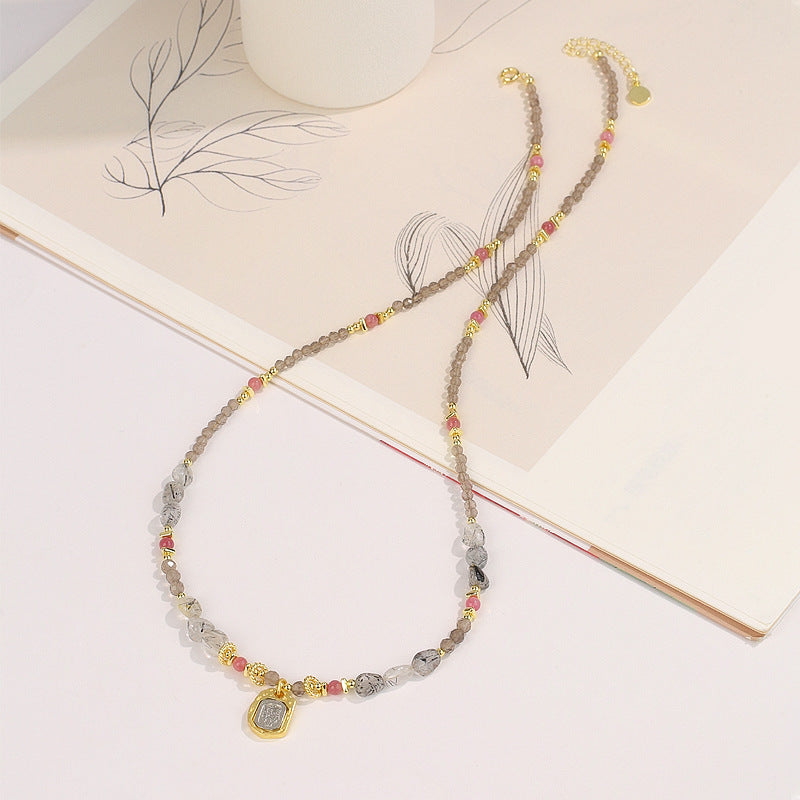 Layered citrine and aquamarine crystal necklace