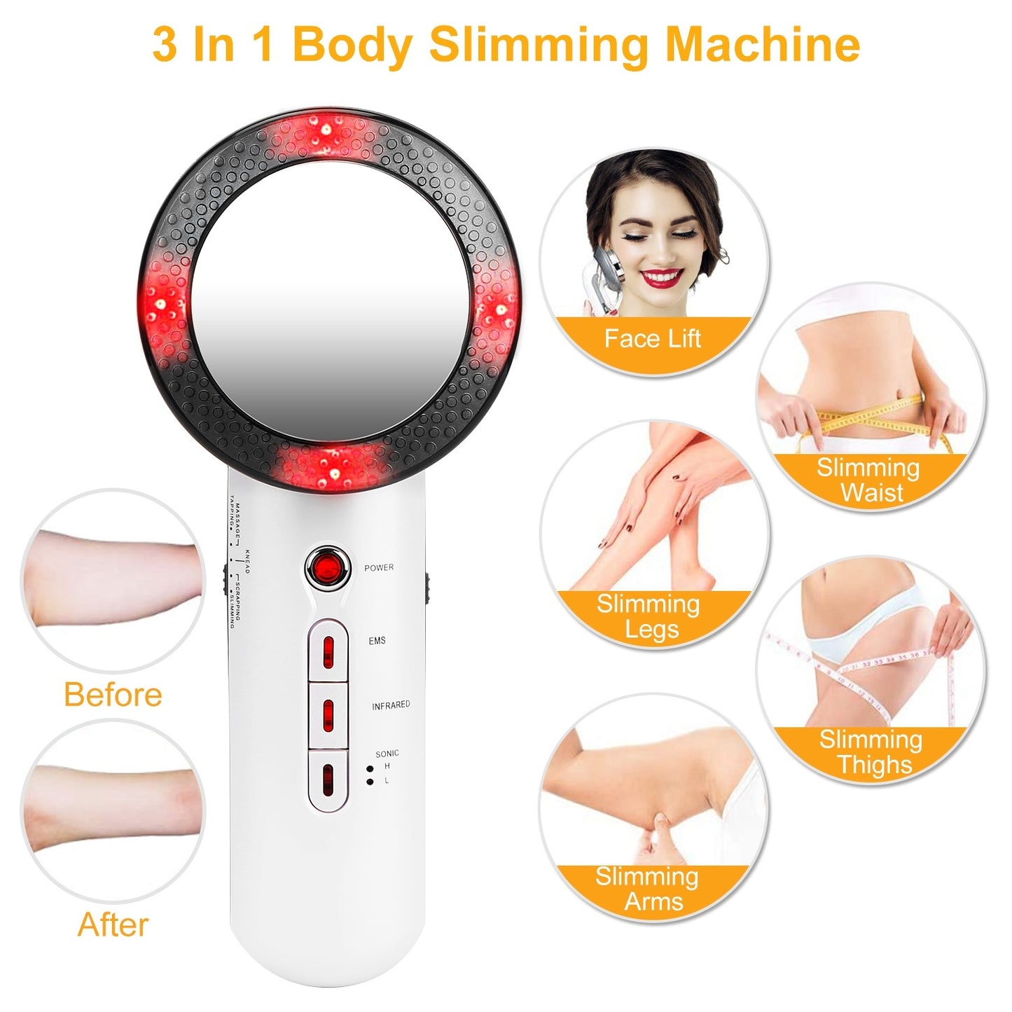 Infrared ultrasonic massager for slimming and toning skin