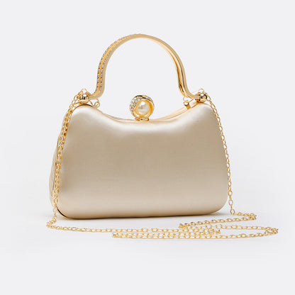 Pleated Satin Pearl-Handle Clutch
