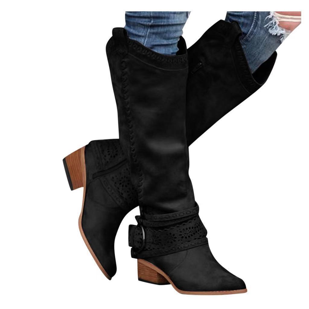 High-shaft knight boots in premium suede with metal hardware details

