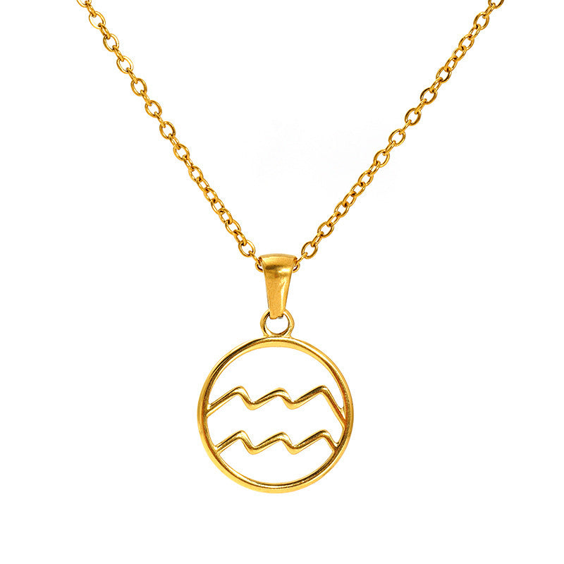 Gold necklace with Aquarius zodiac sign pendant 