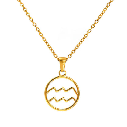 Gold necklace with Aquarius zodiac sign pendant 