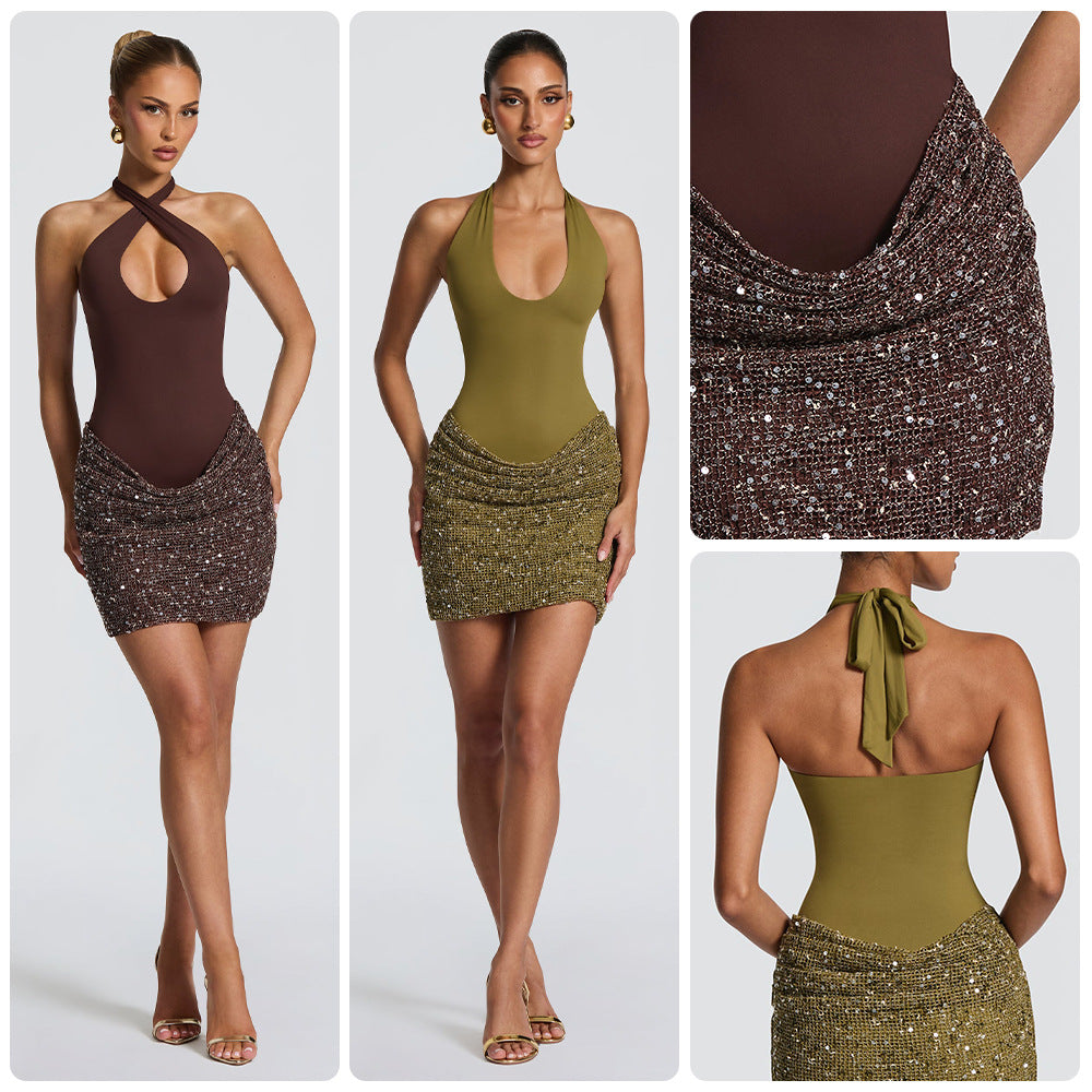 Sequin Skirt Cross-Halter Mini Dress – view 2