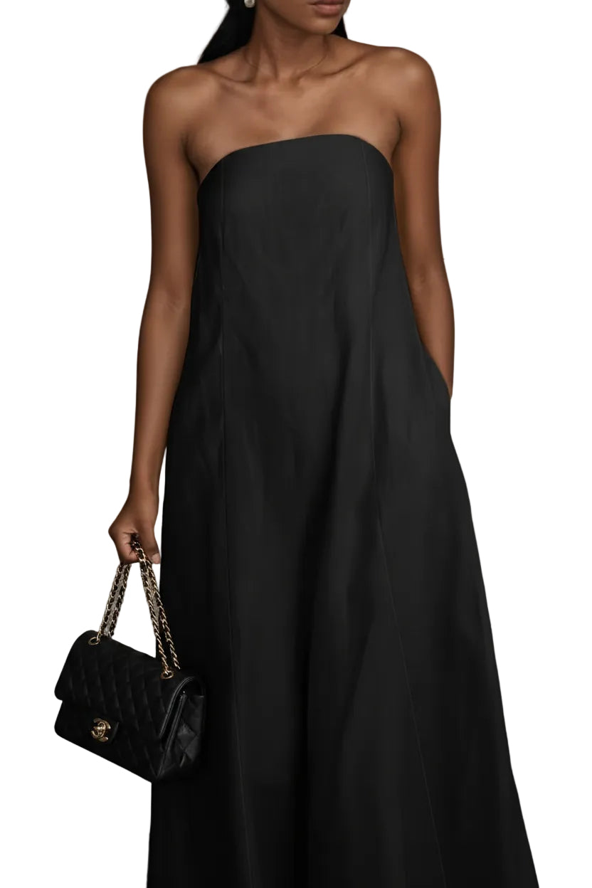 minimalist strapless a-line maxi dress women
