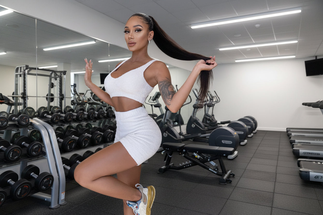 
Women's white athletic lounge set in sizes L and XL
