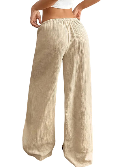 Khaki wide leg casual pants – back view showing full length and relaxed wide leg silhouette
