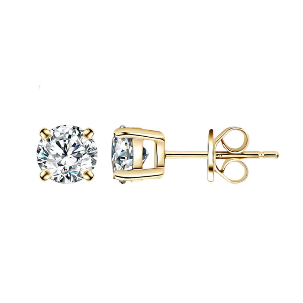 Lightweight silver moissanite stud earrings on white background