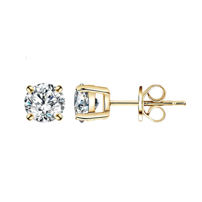 Lightweight silver moissanite stud earrings on white background