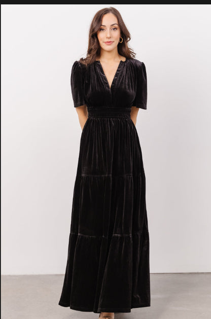Velvet Tiered Maxi Dress with Pockets