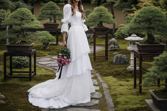 Women's elegant long sleeve lace bridal gown ivory white floor length
