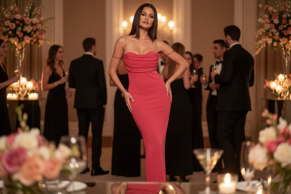 Bodycon maxi dress off shoulder dark pink for formal events and date night

