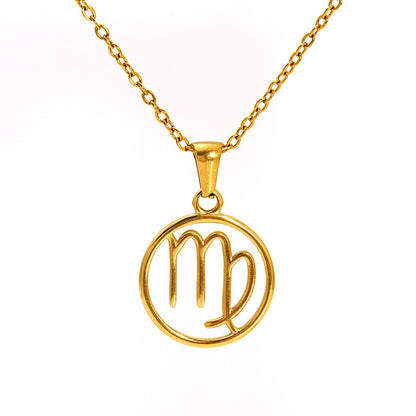 Gold Virgo zodiac pendant on a chain 