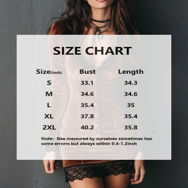 Size chart of a mini velvet dress 