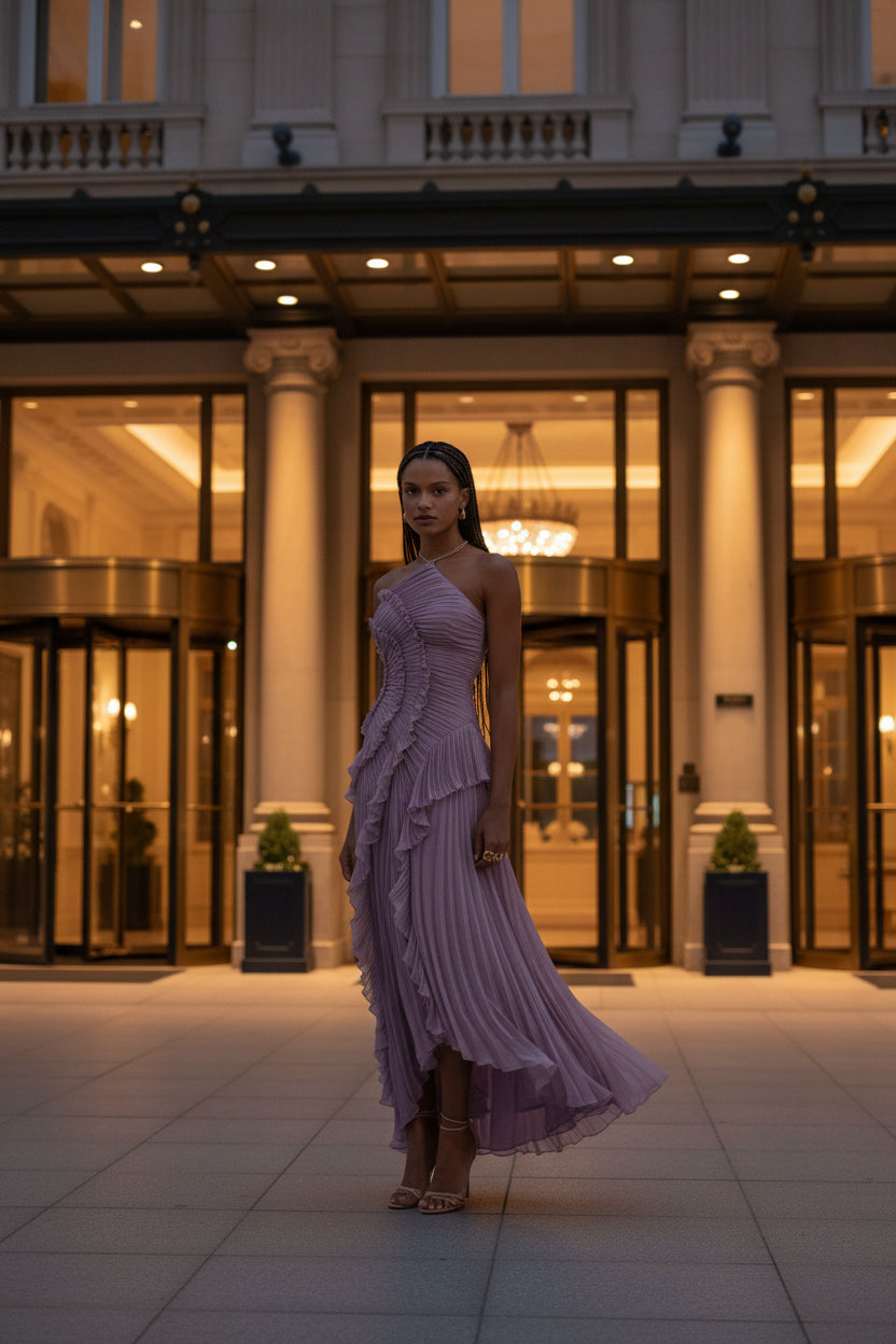 best pink pleated ruffle maxi dress women
