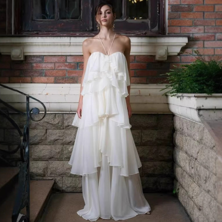 best ivory tiered ruffle maxi dress for bridal shower
